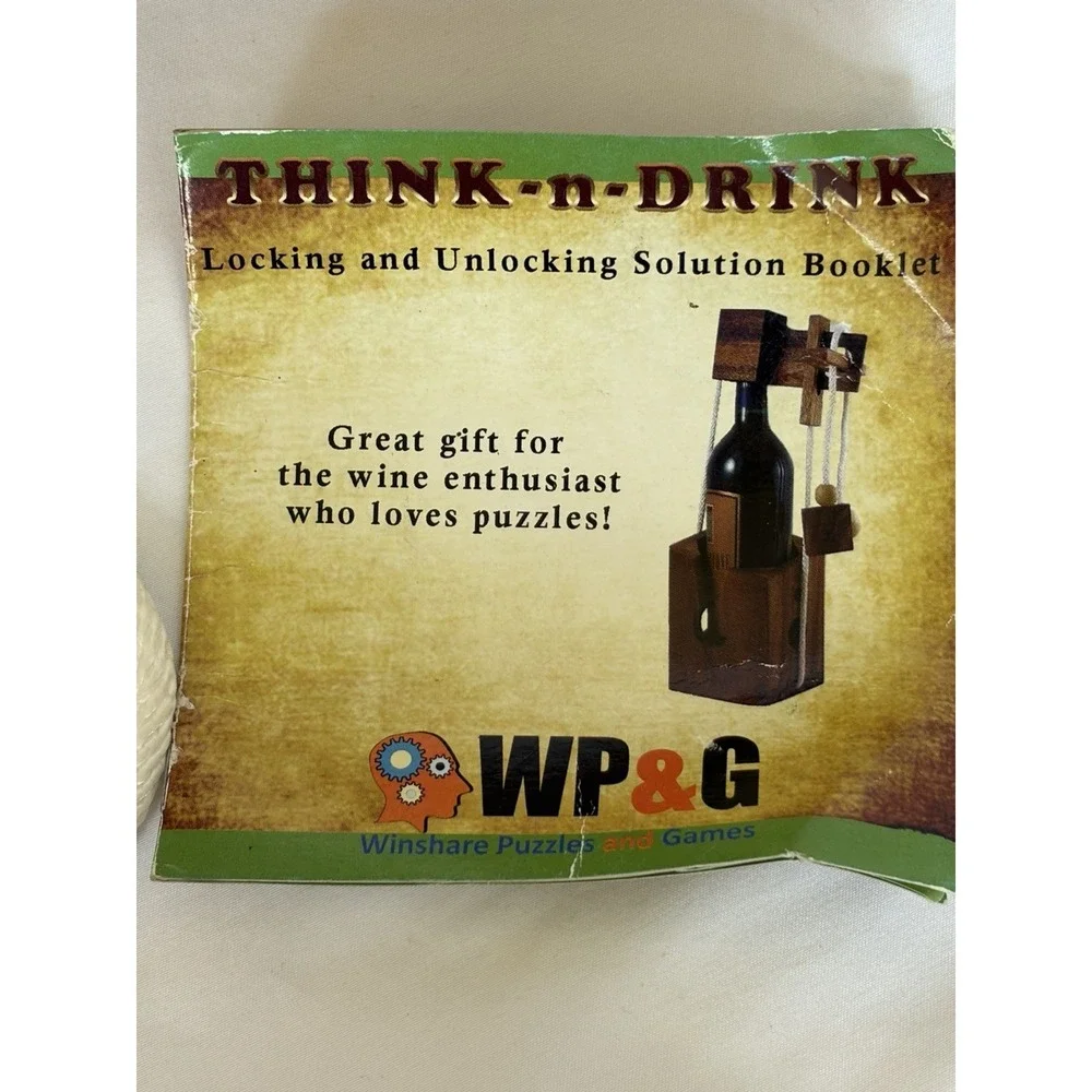 Wine Bottle Gift Lock Think-n-Drink Fun Challenge Puzzle Game Wood Brain Teaser